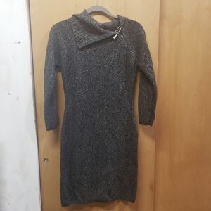 Calvin Klein Sweater Dress Size small Silver Metallic Long Sleeve Knee Length